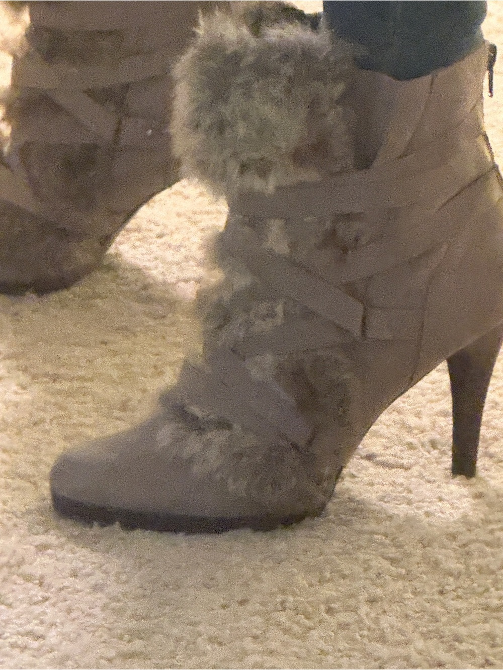 Kohl's Taupe Faux Fur Strap High-Heel Ankle Boots